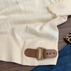 Ralph Lauren Soft Cream Knit Sweater with Equestrian Buckle Detail Large